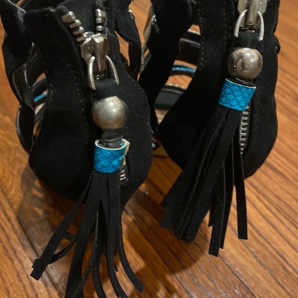 Steve Madden Strappy Black/white Print Snakeskin Heels Women’s Size 7 - Picture 4 of 11